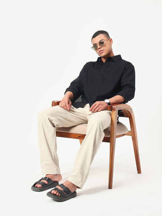 Monteynclub Relaxed Fit Premium Linen Black Shirt