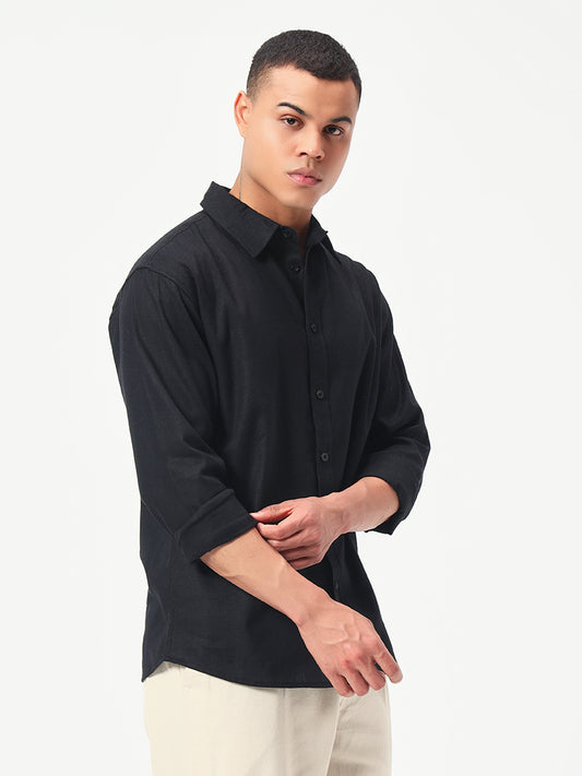 Monteynclub Relaxed Fit Premium Linen Black Shirt