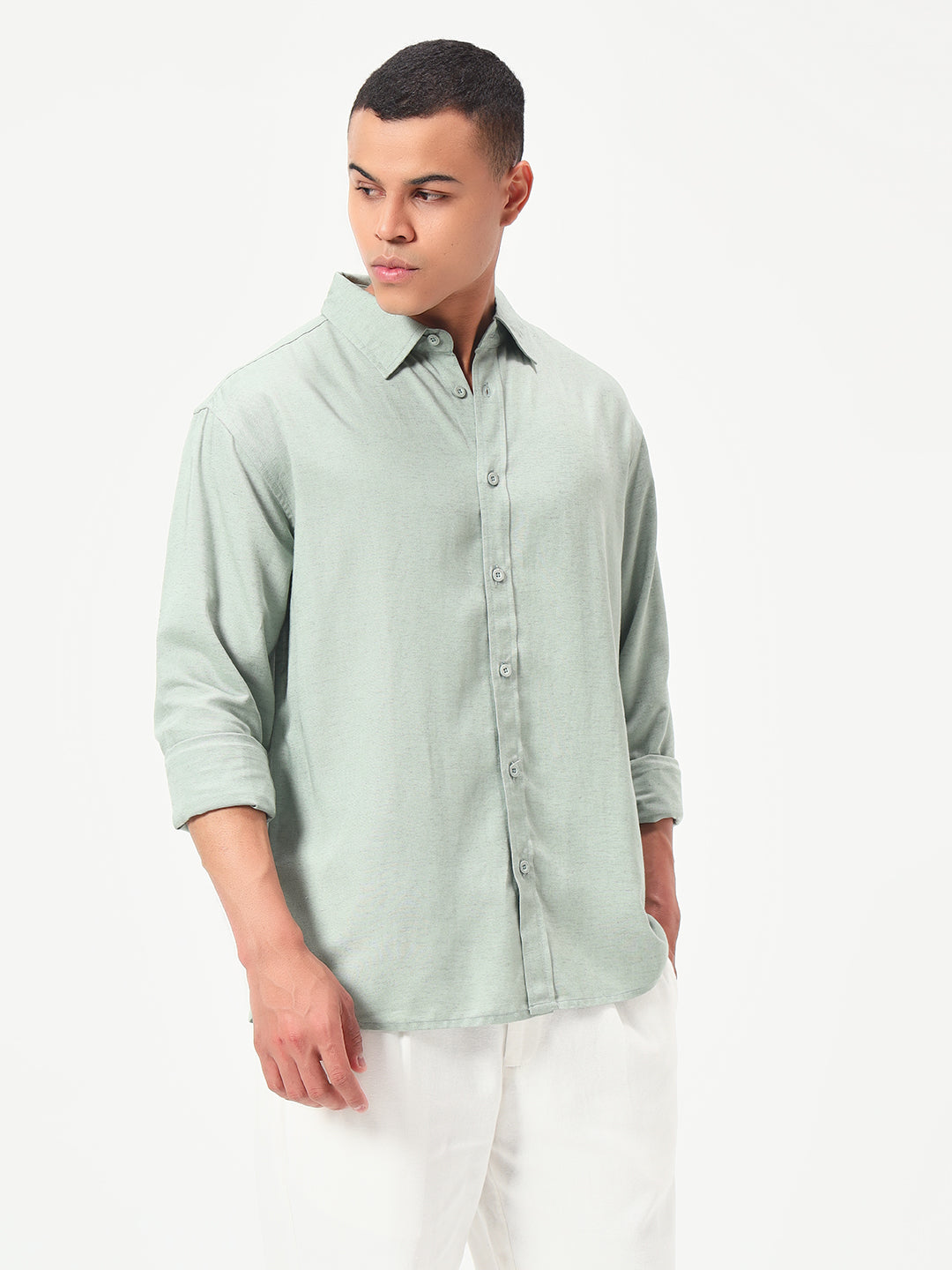 Monteynclub Relaxed Fit Premium Linen Light Green Shirt