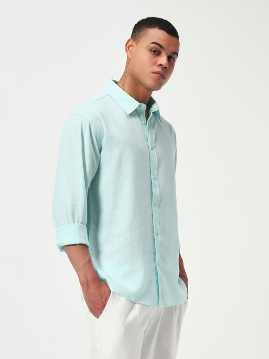 Monteynclub Relaxed Fit Premium Linen Mint Blue Shirt