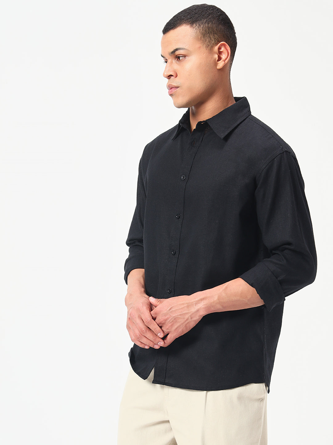 Monteynclub Relaxed Fit Premium Linen Black Shirt