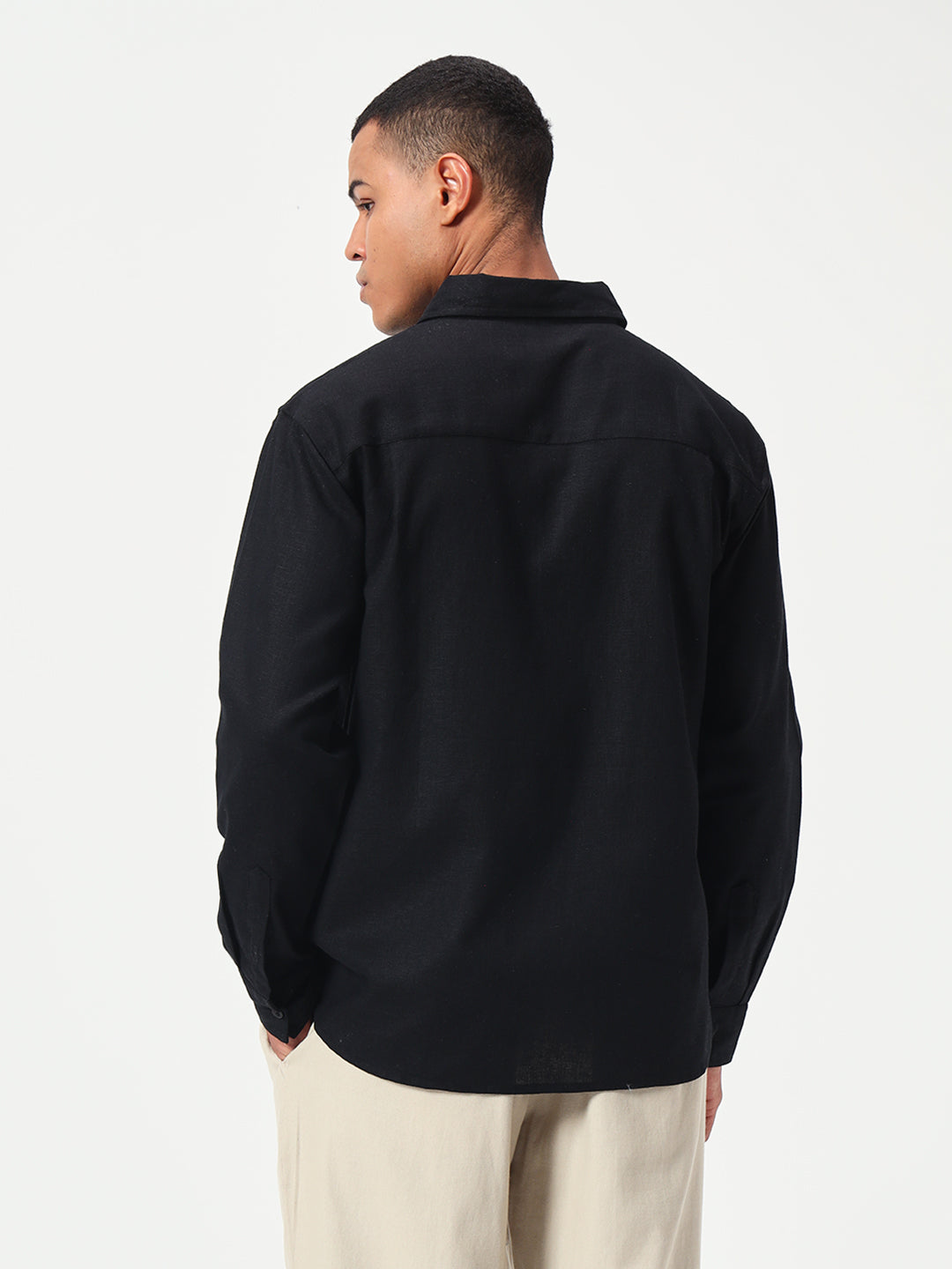 Monteynclub Relaxed Fit Premium Linen Black Shirt