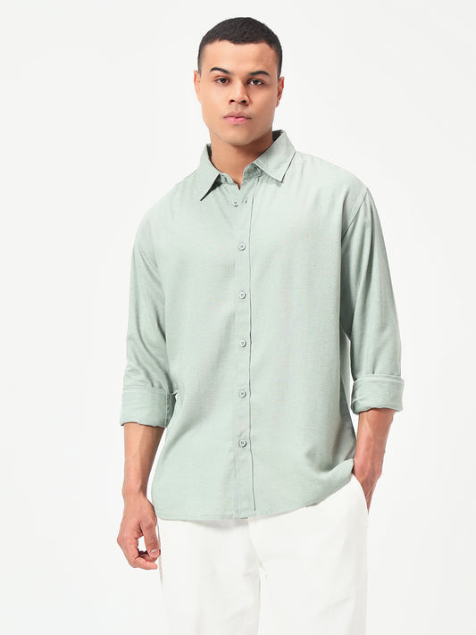 Monteynclub Relaxed Fit Premium Linen Light Green Shirt