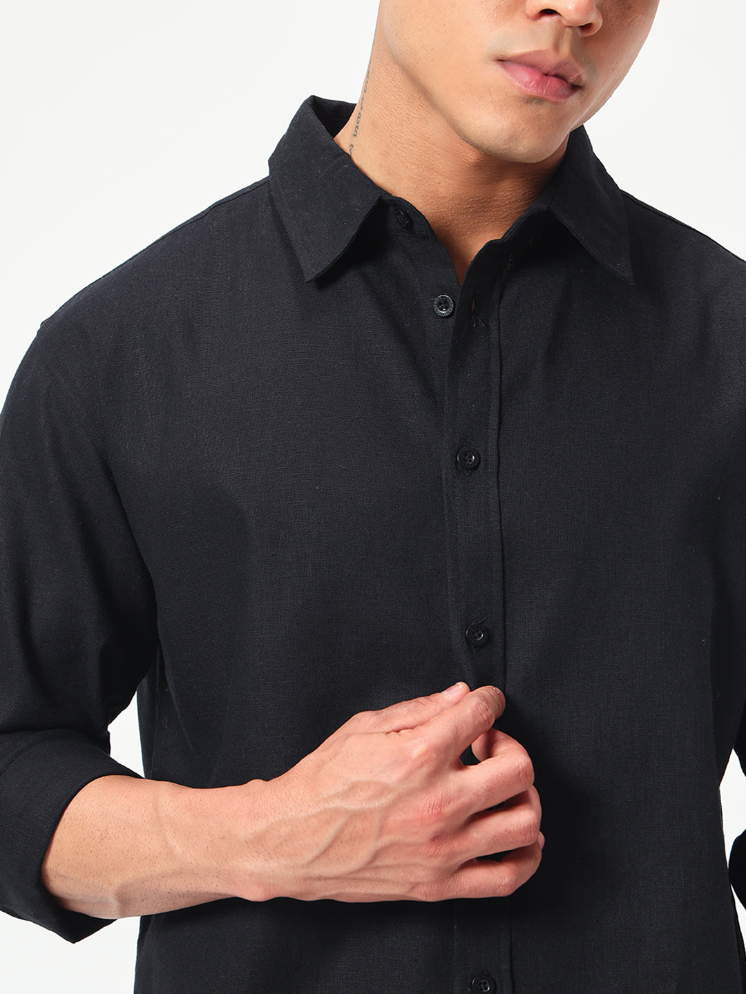 Monteynclub Relaxed Fit Premium Linen Black Shirt