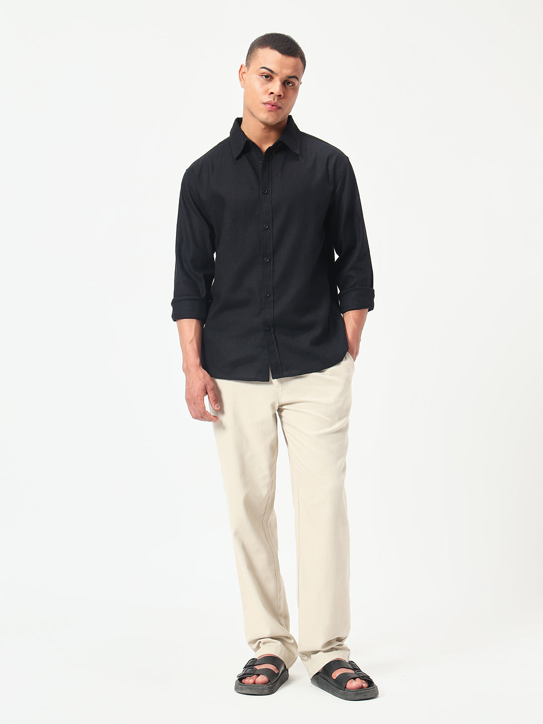 Monteynclub Relaxed Fit Premium Linen Black Shirt