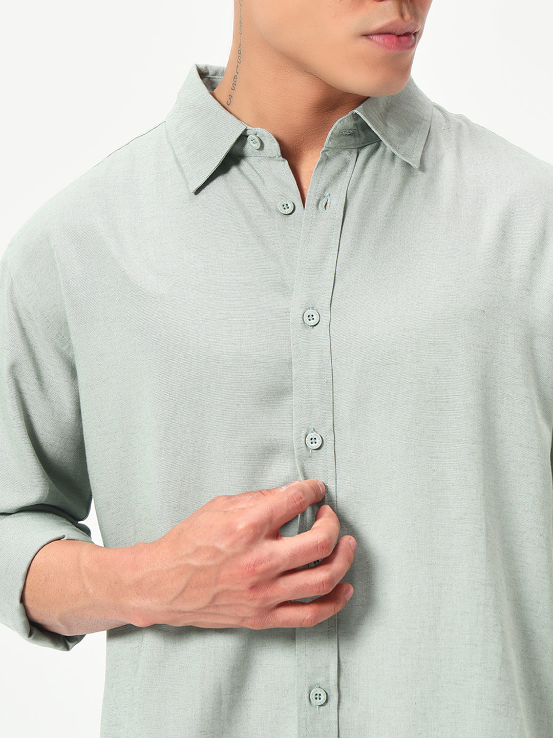 Monteynclub Relaxed Fit Premium Linen Light Green Shirt
