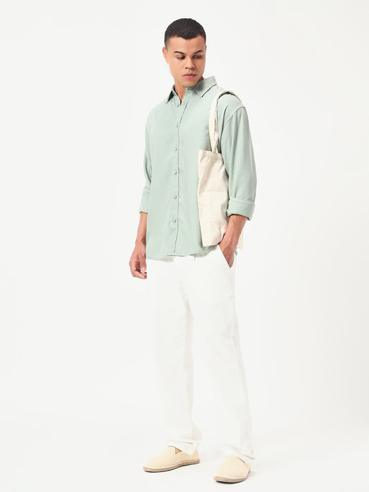 Monteynclub Relaxed Fit Premium Linen Light Green Shirt