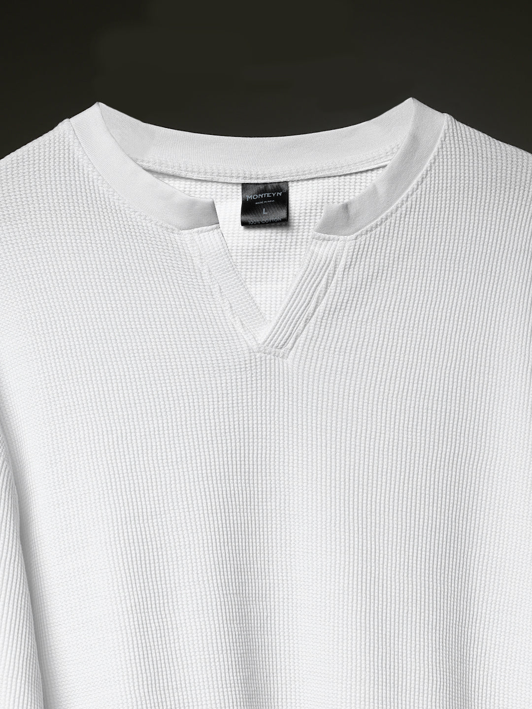 Grid Waffle Texture Full Sleeves T-shirt (White)