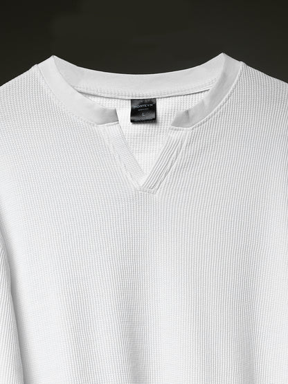 Grid Waffle Texture Full Sleeves T-shirt (White)