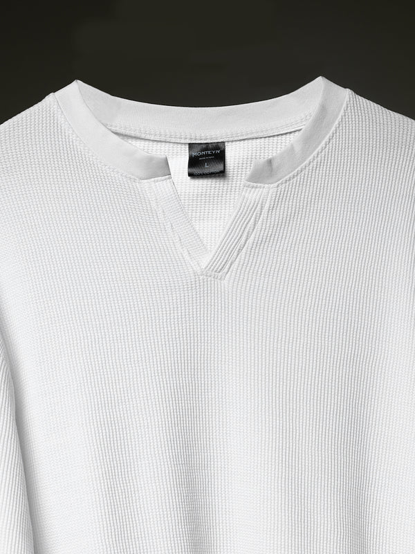 Grid Waffle Texture Full Sleeves T-shirt (White)