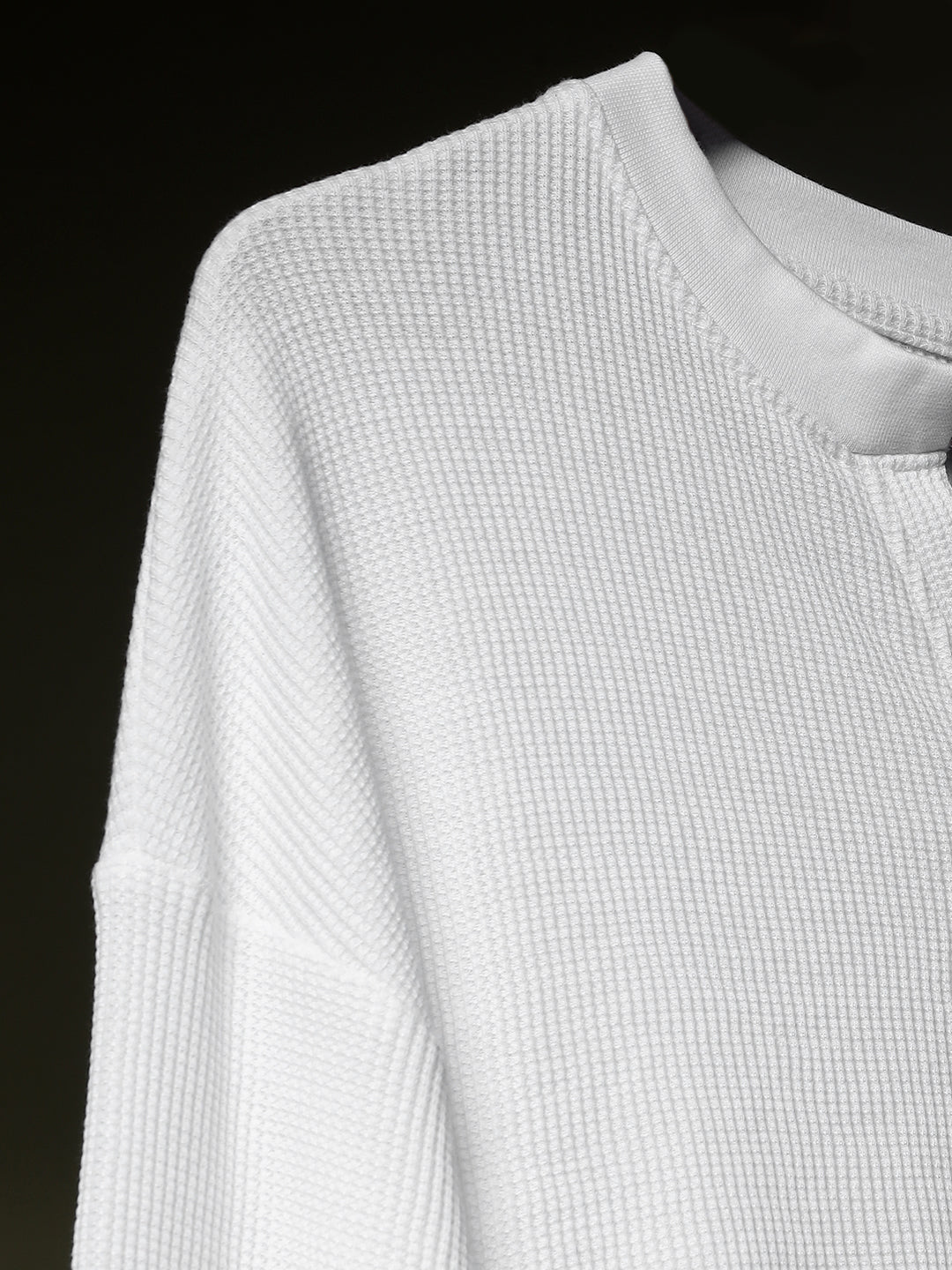 Grid Waffle Texture Full Sleeves T-shirt (White)