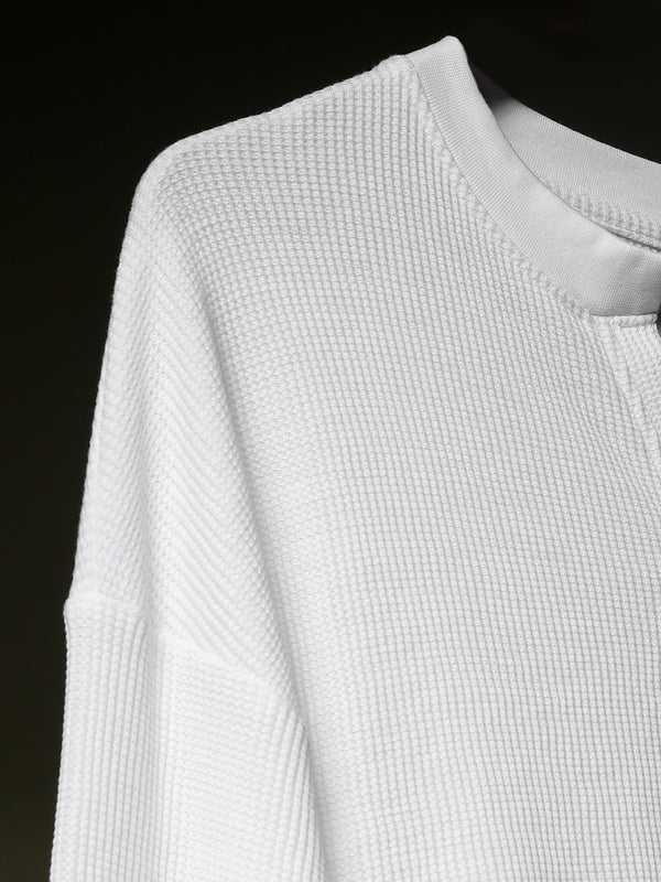 Grid Waffle Texture Full Sleeves T-shirt (White)