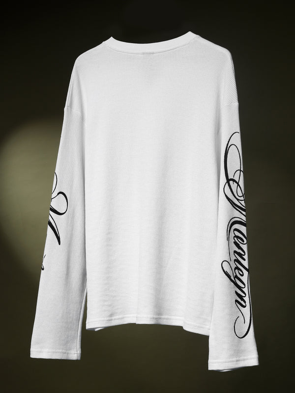 Grid Waffle Texture Full Sleeves T-shirt (White)