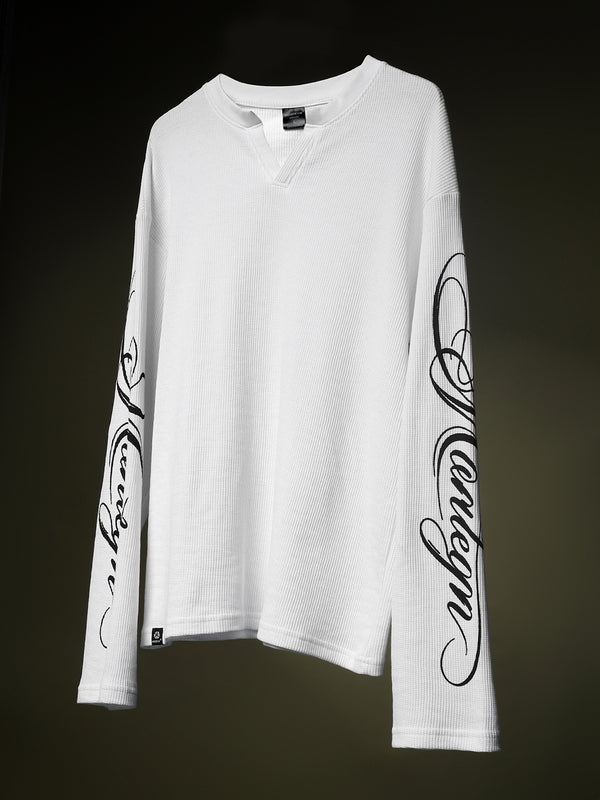 Grid Waffle Texture Full Sleeves T-shirt (White)