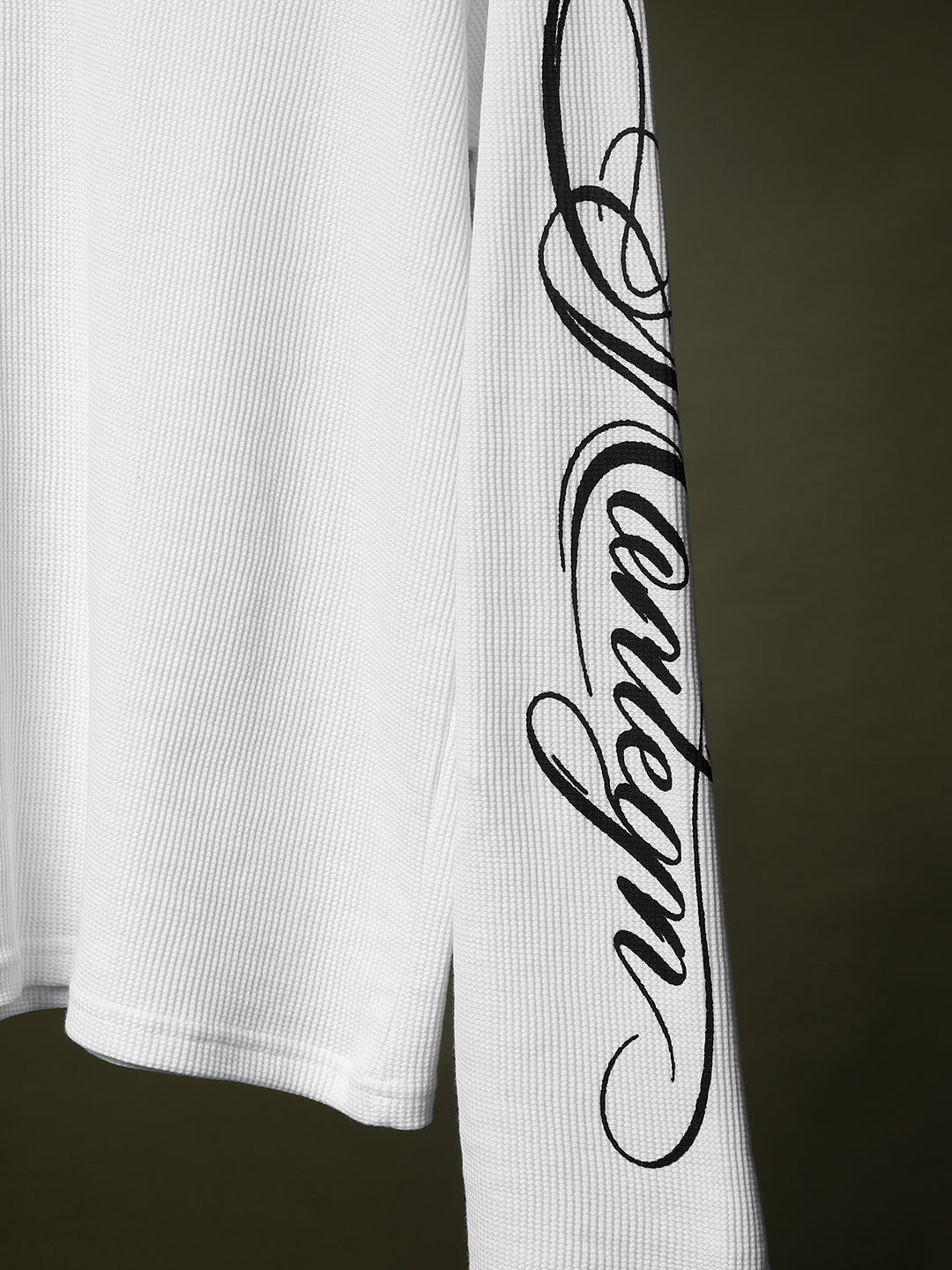 Grid Waffle Texture Full Sleeves T-shirt (White)