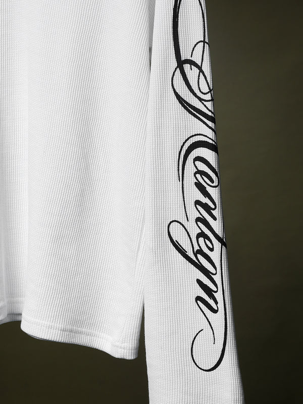 Grid Waffle Texture Full Sleeves T-shirt (White)