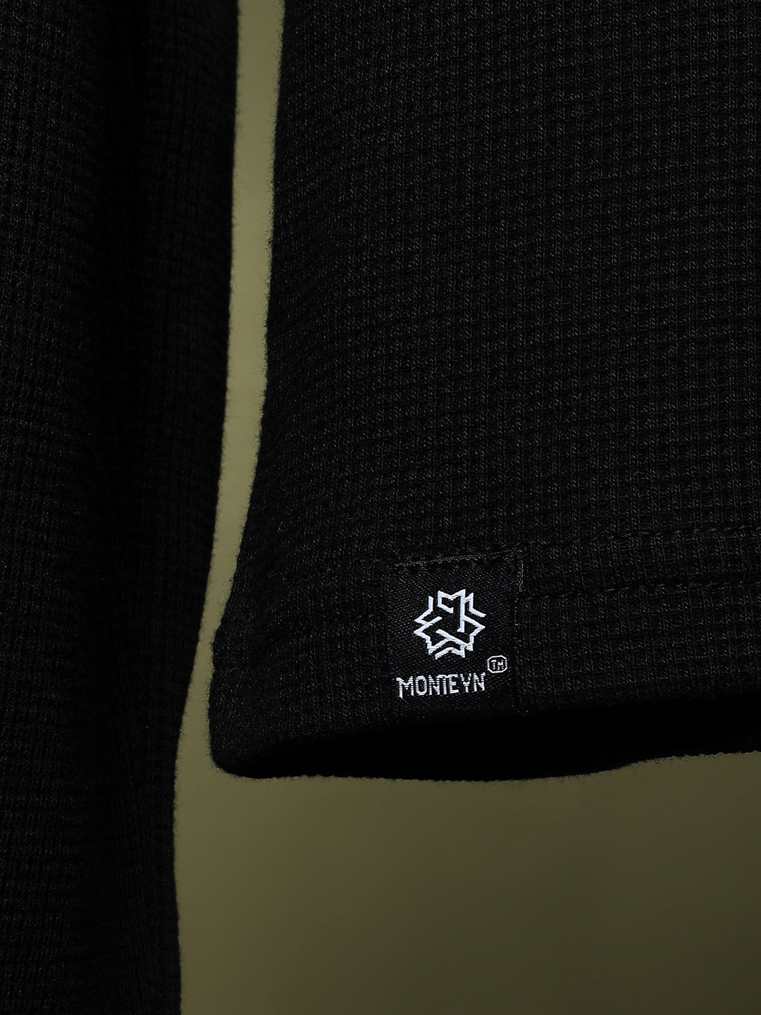 Grid Waffle Texture Full Sleeves T-shirt (Black)