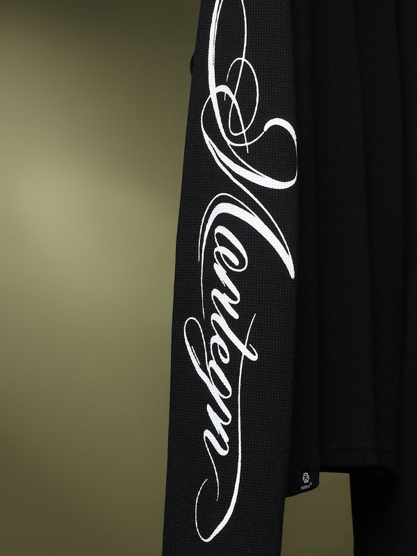 Grid Waffle Texture Full Sleeves T-shirt (Black)