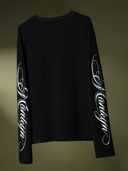 Grid Waffle Texture Full Sleeves T-shirt (Black)