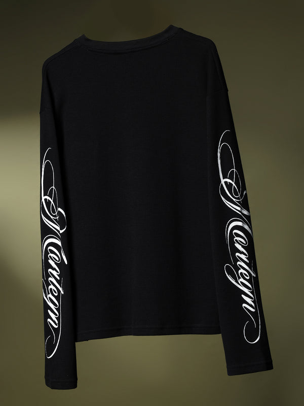 Grid Waffle Texture Full Sleeves T-shirt (Black)