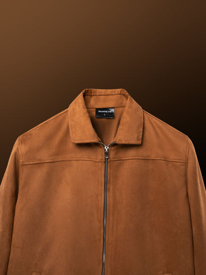 Suede Zip-Up Jacket – Amber Tan
