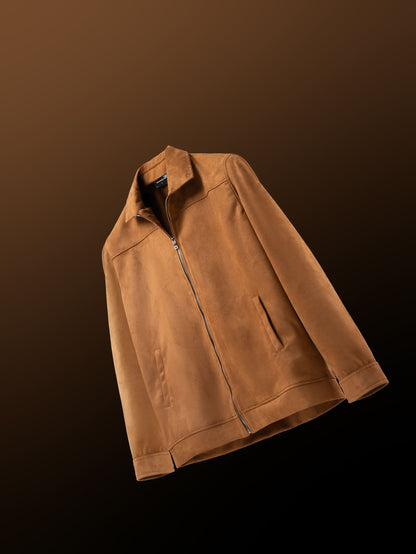 Suede Zip-Up Jacket – Amber Tan
