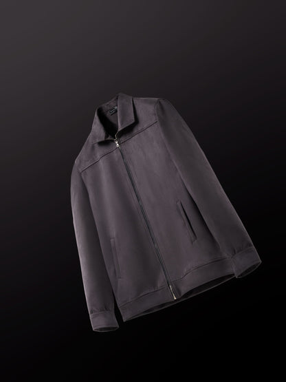 Suede Zip-Up Jacket – Charcoal Grey