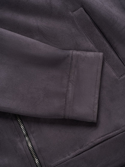 Suede Zip-Up Jacket – Charcoal Grey