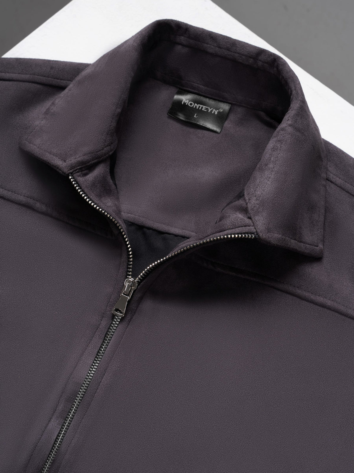 Suede Zip-Up Jacket – Charcoal Grey
