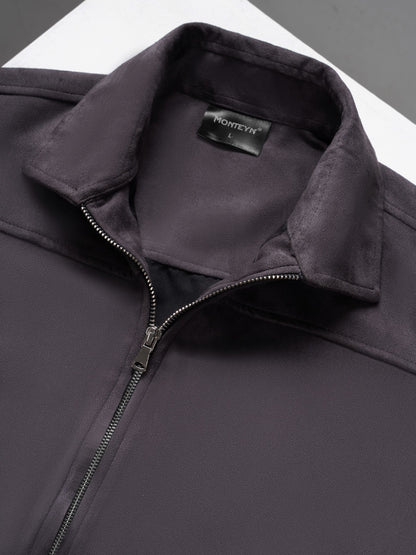 Suede Zip-Up Jacket – Charcoal Grey