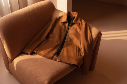 Suede Zip-Up Jacket – Amber Tan