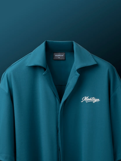 Midnight Teal Cuban Drape Shirt