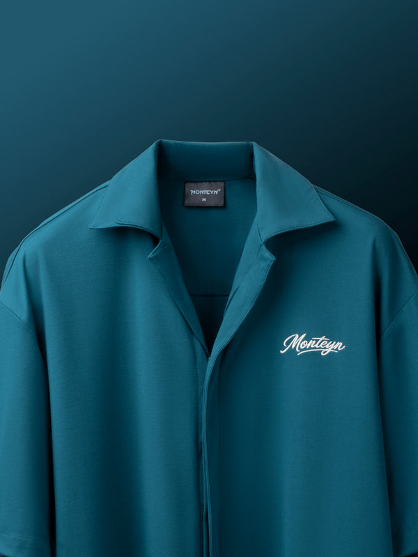 Midnight Teal Cuban Drape Shirt