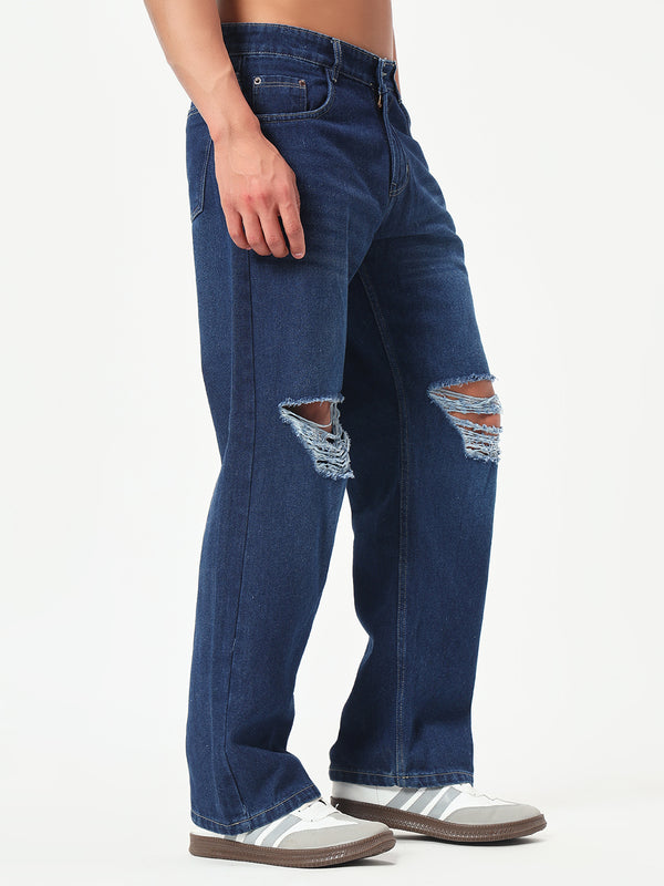 Distressed Blue Relaxed Fit Jeans