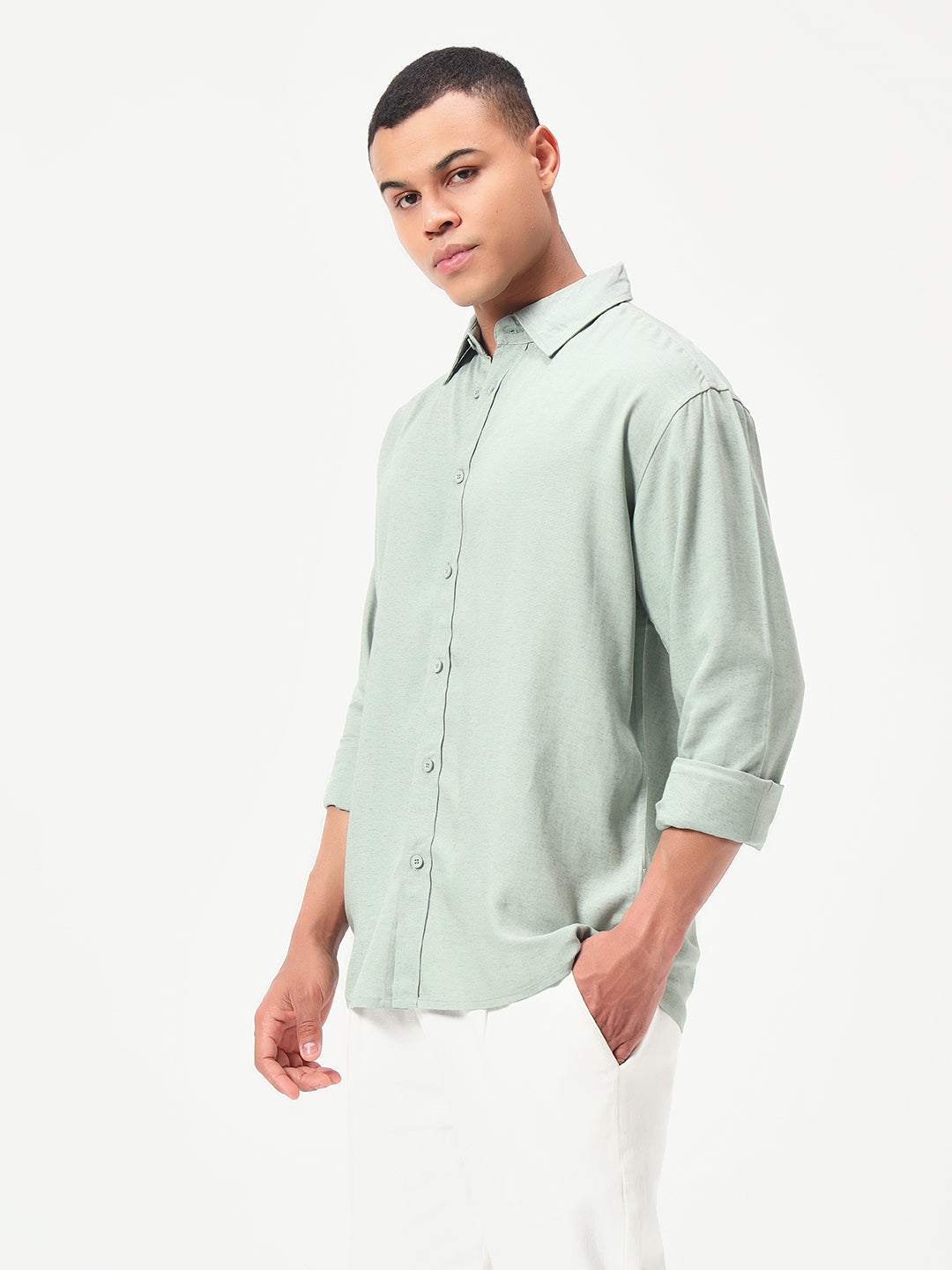 Monteynclub Relaxed Fit Premium Linen Light Green Shirt