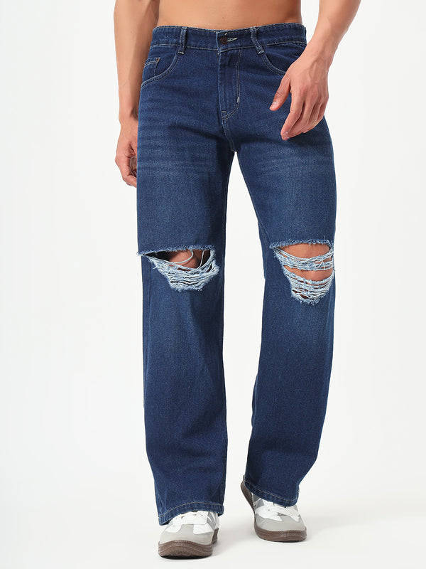 Distressed Blue Relaxed Fit Jeans