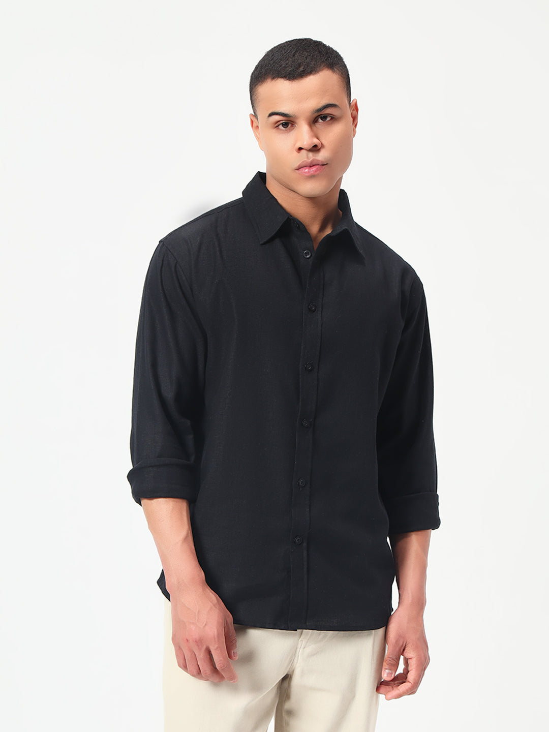 Monteynclub Relaxed Fit Premium Linen Black Shirt