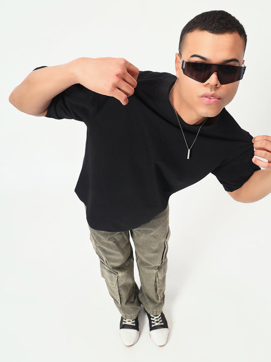 Moteynclub Oversized Fit Solid Black Premium Streetwear Tshirt