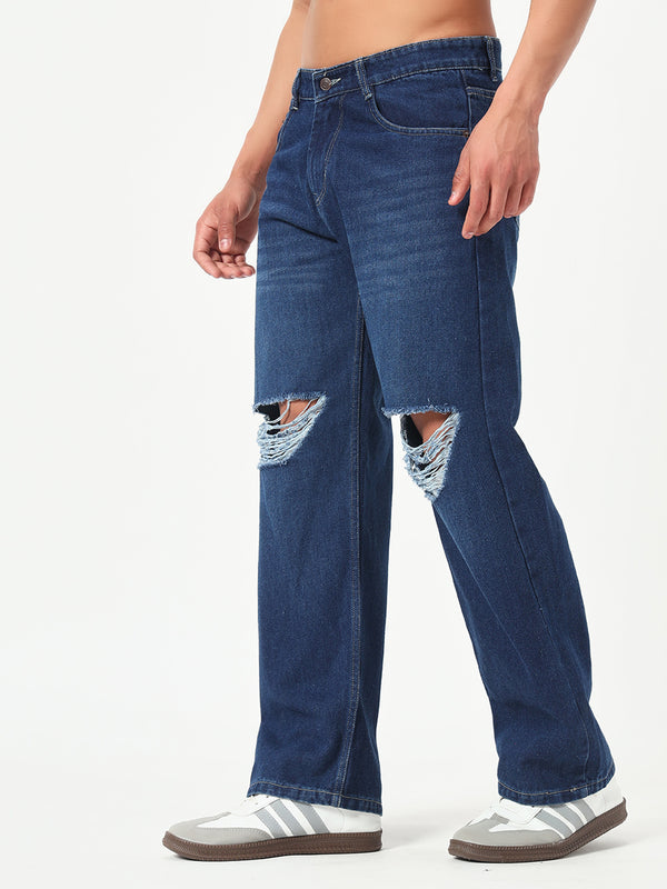 Distressed Blue Relaxed Fit Jeans