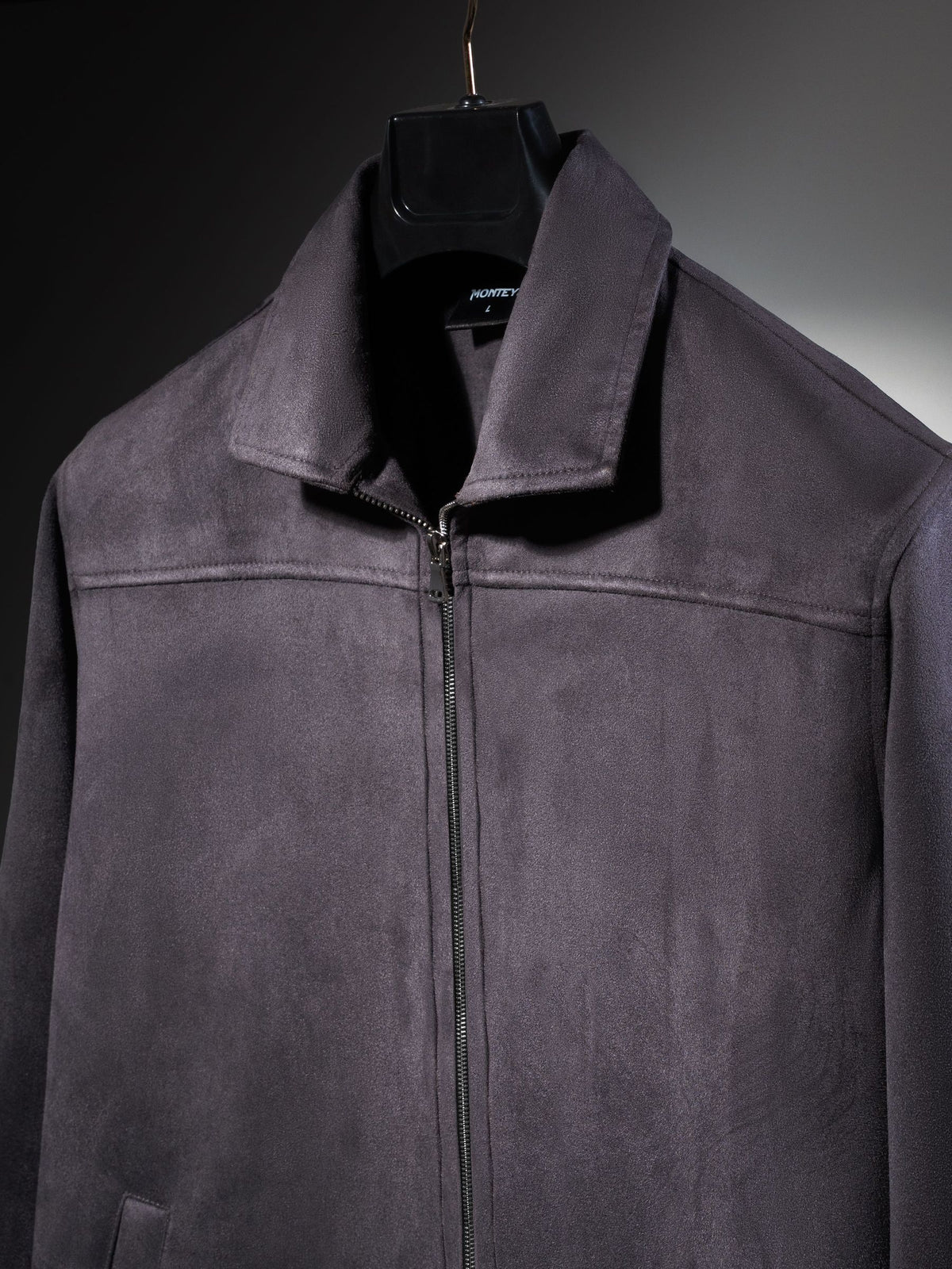 Suede Zip-Up Jacket – Charcoal Grey