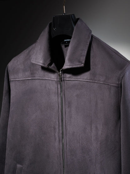 Suede Zip-Up Jacket – Charcoal Grey